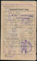 1920-1921 Szombathelyi utászzászlóalj 1. századának népfölkelőjének igazolványi lapja és erkölcsi bizonyítványa, pecsétekkel, aláírással