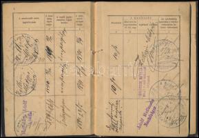 1890-1929 Bp., Rézesztergályos segéd munkakönyve, 15 kr. okmánybélyeggel, számos bejegyzéssel