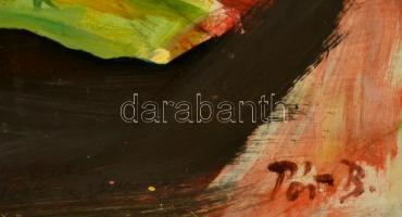 Pór jelzéssel: Ülő férfi akt. Olaj, farost, keretben, 78×63 cm