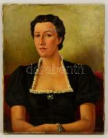 Medveczky jelzéssel: Női portré. Olaj, vászon, festék hibákkal, 70×55 cm