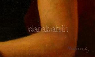 Medveczky jelzéssel: Női portré. Olaj, vászon, festék hibákkal, 70×55 cm