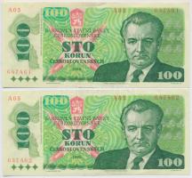 Csehszlovákia 1989. 100K (2x) sorszámkövetők T:III Czechoslovakia 1989. 100 Korun (2x) sequential serials C:F Krause 97