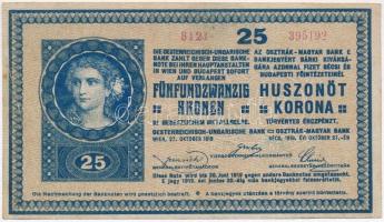 1918. 25K 3121 3mm, hullámos hátlap, hátoldalán hamis Kunágotai Hitelintézet 1919 felülbélyegzéssel (fake overprint) T:III