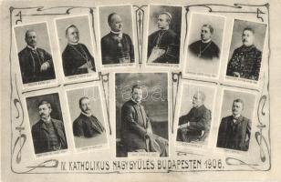 1906 A budapesti IV. Katolikus Nagygyűlés emléklapja (Zichy János, Prohászka Ottokár, Molnár János) / Hungarian Catholic Congress card. Art Nouveau (EK)