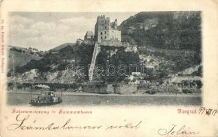 1899 Visegrád, Salamon-torony, várrom, gőzhajó. Divald Károly 21. sz. (EK)