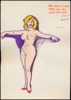 Jelzés nélkül: 2 db pornográf grafika, vegyes technika, papír, 24×17 cm