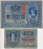 1902. 1000K "Deutschösterreich" felülbélyegzéssel + 1913. 20K mindkettő hamis "Főszol...