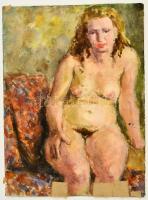 Jelzés nélkül: Ülő női akt. Akvarell, ragasztott, két oldalas ( táj kép), 38×28 cm