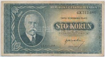 Csehszlovákia 1945. 100K T:III,III- Czechoslovakia 1945. 100 Korun C:F,VG