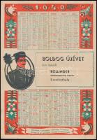 1949 Bollinger kéményseprőcég naptára, újévi üdvözlettel, 29,5x21 cm
