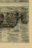 Rékassy Csaba (1937-1989): Buda 1970. Rézkarc, papír, jelzett, üvegezett keretben, 29×40 cm