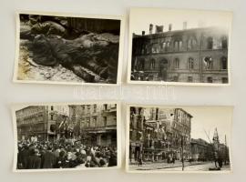 1956 24 db eredeti fotó a forradalmi pesti utcákról, köztük kilőtt tankok, sérült épületek, mozgalmas fotók, 6,5x9,5 cm