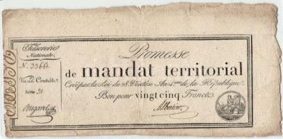 Franciaország 1796. 25Fr szériaszámmal, jobb felső sarokívszél! T:II+