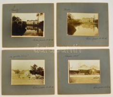 1908 Szilaspuszta (Biharugra) Bölönyi kastély, 4 db fotó, egy képen négyökrös szekér, feliratozva, paszpartuban, 8,5x11,5 cm