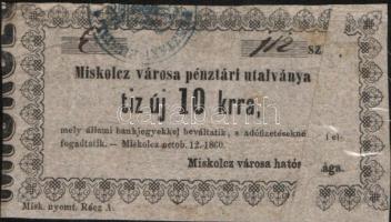 Miskolc 1860. 10kr rendkívül érdekes tévnyomat, ami papírránc következtében keletkezett! T:II+