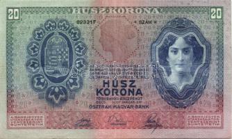 1907. 20K áthúzódó hosszú papírránccal T:II