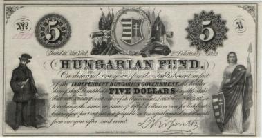Emigrációs "Kossuth bankó" 1852. 5$ "A" piros számozás T:I
