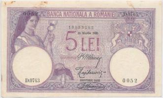 Románia 1920. 5L T:III Romania 1920. 5 Lei C:F