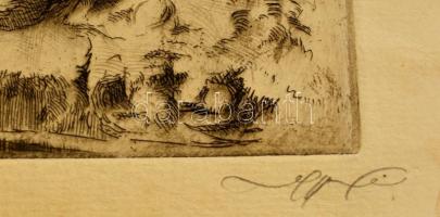 Olvashatatlan jelzéssel: Asszonyok a pataknál. Rézkarc, papír, foltos, 26×35 cm