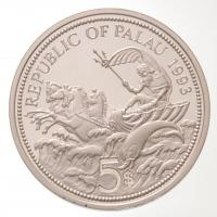 Palau 1993. 5$ Ag "Tengeri élet védelme - Neptun kagylóban, lovak, delfin" multicolor T:PP...