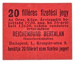 Budapest / Országos Központi Árvizsgáló Bizottság 1920. 20f Reichenburg Bertalan fűszerkereskedése T:III Adamo OKÁ-80.2
