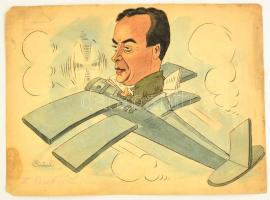 cca 1935 Szép Lajos (1886-?) grafikus, karikaturista 6 db karikatúrája magyar pilótákról, köztük gró...
