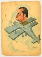 cca 1935 Szép Lajos (1886-?) grafikus, karikaturista 6 db karikatúrája magyar pilótákról, köztük gró...