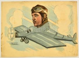 cca 1935 Szép Lajos (1886-?) grafikus, karikaturista 6 db karikatúrája magyar pilótákról, köztük gró...