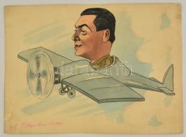 cca 1935 Szép Lajos (1886-?) grafikus, karikaturista 6 db karikatúrája magyar pilótákról, köztük gró...