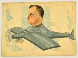 cca 1935 Szép Lajos (1886-?) grafikus, karikaturista 6 db karikatúrája magyar pilótákról, köztük gró...