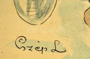 cca 1935 Szép Lajos (1886-?) grafikus, karikaturista 6 db karikatúrája magyar pilótákról, köztük gró...