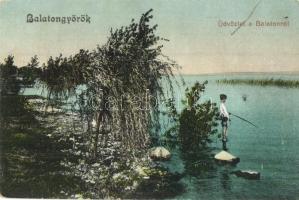 Balatongyörök, Horgászó fiú. Mérei Ignác kiadása (EK)