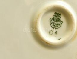 Zsolnay art deco kínáló, matricás, jelzett, kopott, 21,5×21,5 cm, m:6 cm