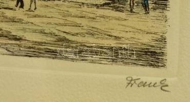 Olvashatatlan jelzéssel: Bonn Münsterplatz. Színezett rézkarc, papír, jelzett, üvegezett keretben, 1...