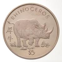 Libéria 1997. 5$ Cu-Ni &quot;Rinocérosz&quot; T:1-(P) Liberia 1997. 5 Dollars Cu-Ni &quot;Rhinoceros&quot; C:AU(P) Krause KM#581