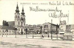Budapest I. Bomba tér (ma Batthyány tér), Budai vásárcsarnok, Wirth Antal, Petz Ágoston üzletei, templom (EK)