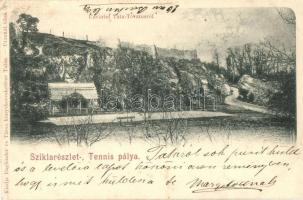 1899 Tata-Tóváros, Szikla részlet, teniszpálya. Engländer és Társa kiadása