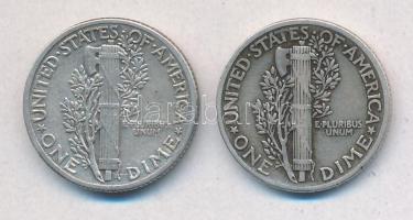 Amerikai Egyesült Államok 1940. 1D Ag "Mercury" + 1941. 1D Ag "Mercury" T:2- pat...
