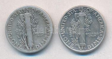 Amerikai Egyesült Államok 1944D 1D Ag "Mercury" + 1945. 1D Ag "Mercury" T:2-3
U...