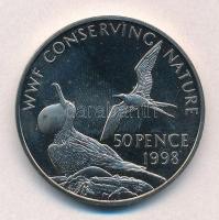 Ascension-sziget 1998. 50P Cu-Ni WWF Természet megőrzése - Fregattmadarak T:1,1- ujjlenyomat Ascension Islands 1998. 50 Pence Cu-Ni WWF Conserving Nature - Frigate birds C:UNC,AU fingerprint Krause KM#9