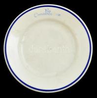 Zsolnay porcelán tányér, Bp. Orvosegyetem felirattal, jelzett, kopott, d: 18 cm