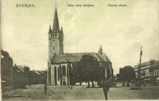 Eperjes, Presov; Fő utca, Római katolikus templom. Divald Károly fia kiadása / main street, church (ragasztónyom / glue mark)