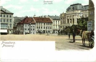 Pozsony, Pressburg, Bratislava; Theaterplatz. Heliocolorkarte von Ottmar Zieher / Színház tér, üzletek / theatre square, shops (EK)