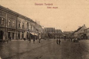 Torda, Turda; Fő tér, Japán Kávéház, Fülöp Mórné üzlete / main square, Japanese café, shops (EK)