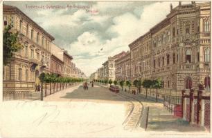 1899 Temesvár, Timisoara; Gyárváros. Andrássy út, villamos / street view, tram. Corvina litho (vágott / cut)