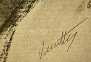 Kmetty jelzéssel: Szemüveges női portré. Szén, papír, 47×31 cm