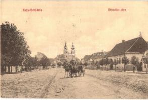 Erzsébetváros, Dumbraveni; Erzsébet utca, templom / street view, church