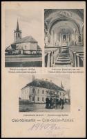 Csíkszentmárton, Sanmartin; Biserica romano catolica, Interiorul bisericei rom. cat., Judecatoria de ocol / Római katolikus templom, templom belső, Járásbírósági épület. Adler Alfred kiadása / church interior, court building + M. kir. Mozgóposta XXI. (fl)