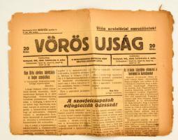 1919 a Vörös Újság április 5-i lapszáma (2. évf. 52. sz.) érdekes aktuális hírekkel (pl. Odessza bolsevik kézre kerülése), sérült
