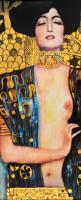 Goebel Klimt falikép, matricás, jelzett, fa keretben, 37×15 cm